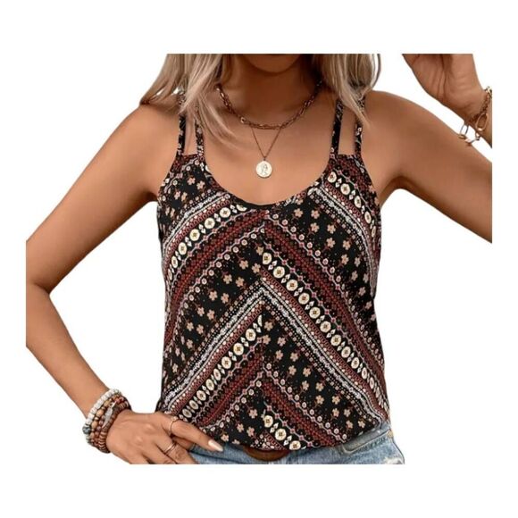Tribal Print Double Strap Cami Top Tank Top NWT  Lightweight Sleeveless. XL - Picture 1 of 4